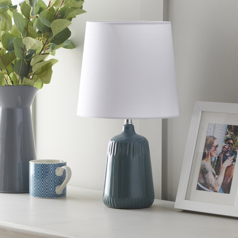 Wilko Blue Ceramic Dash Table Lamp Image 2