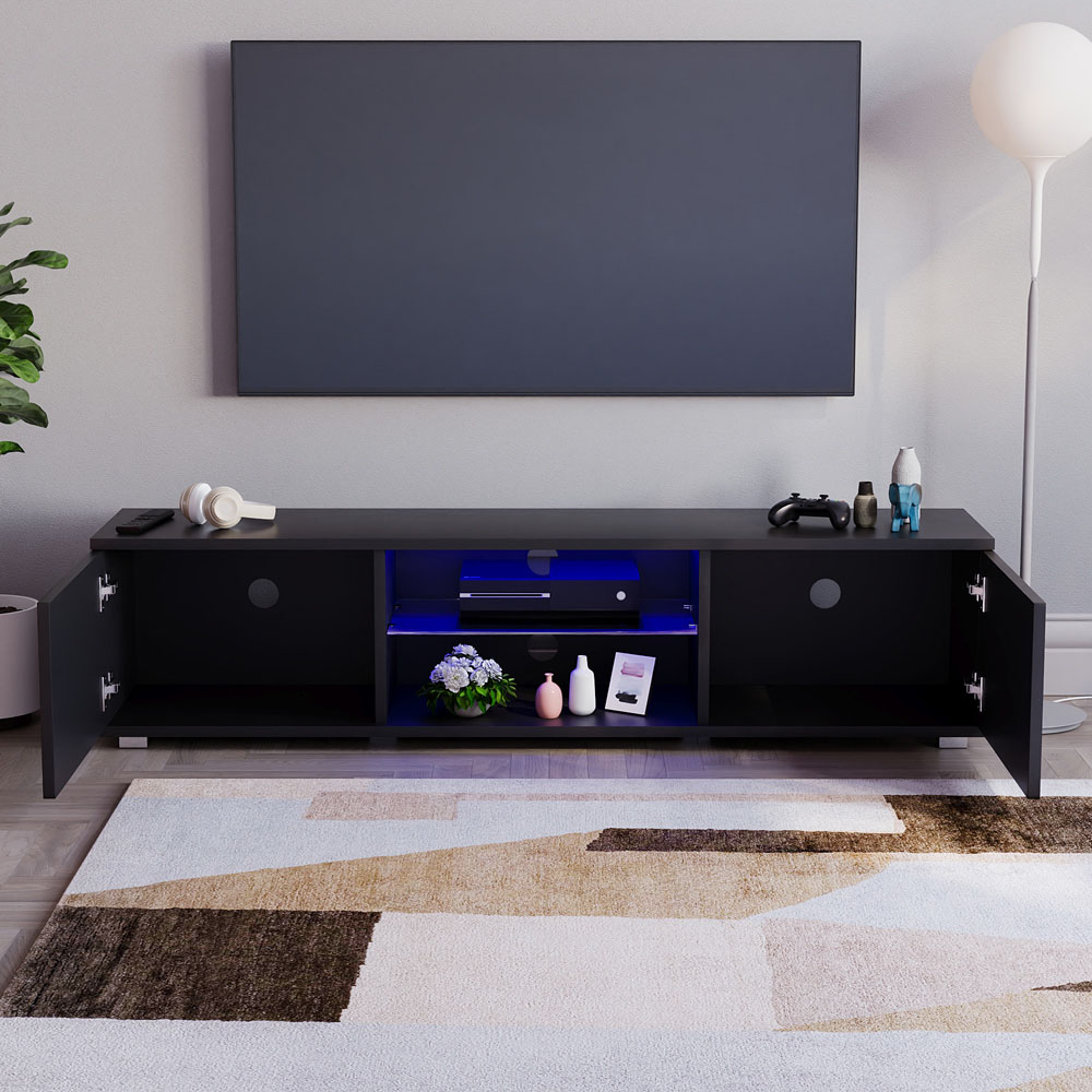 Vida Designs Cosmo 2 Door 2 Shelf Black Large TV Unit with LED Image 6