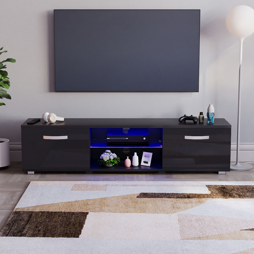 Vida Designs Cosmo 2 Door 2 Shelf Black Large TV Unit with LED Image 5
