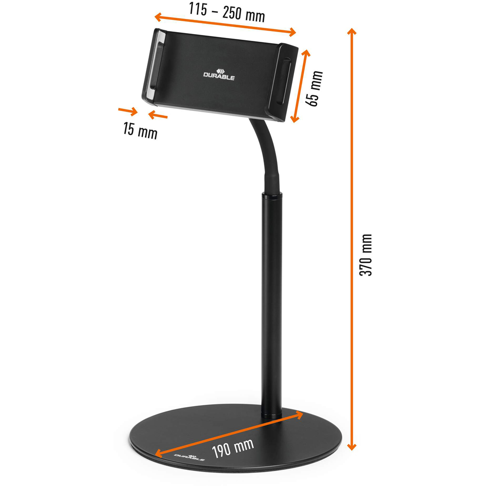 Durable TWIST Black Gooseneck Desk Stand Tablet and Phone Holder Image 7