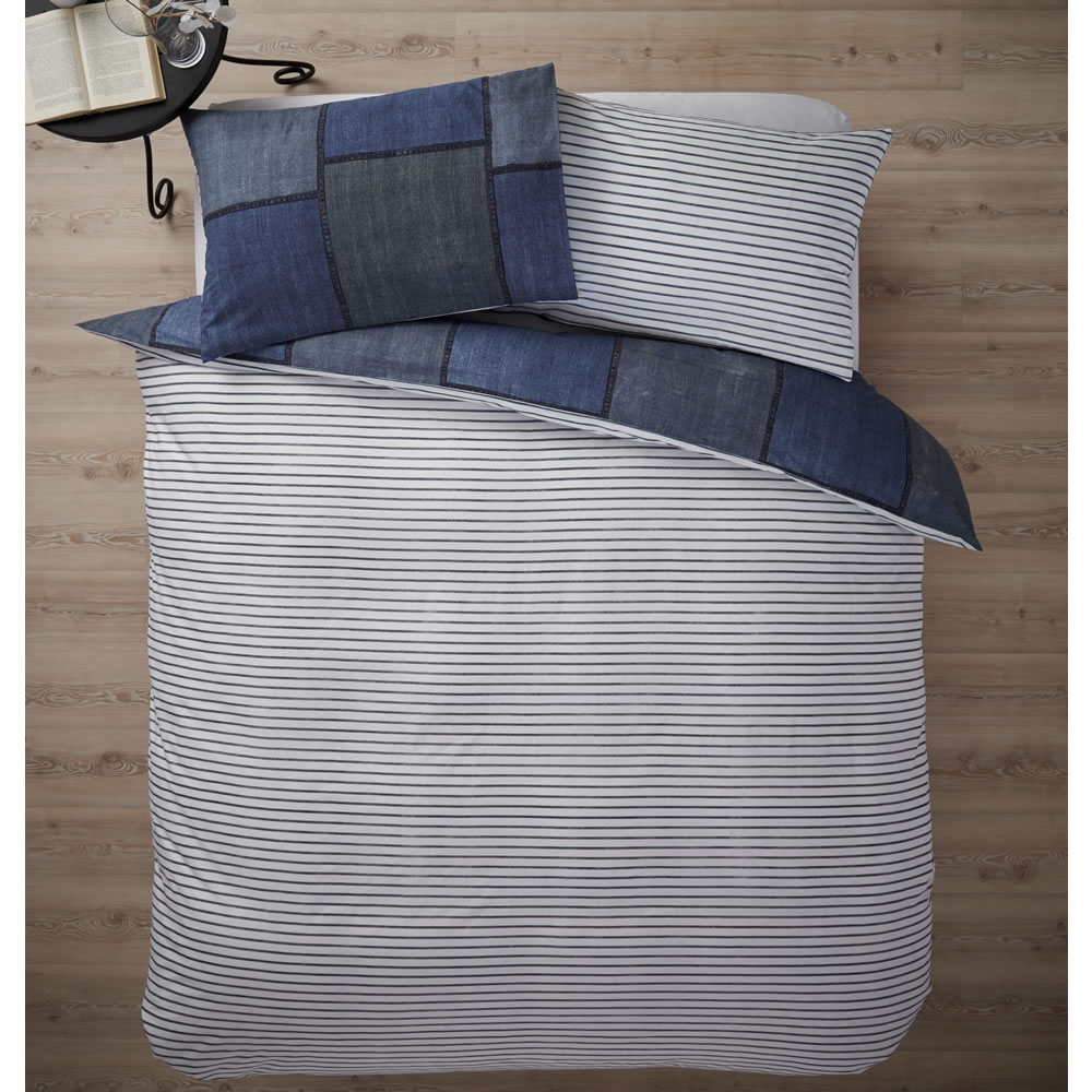 Wilko Duvet Set Double Denim Effect Blue Wilko