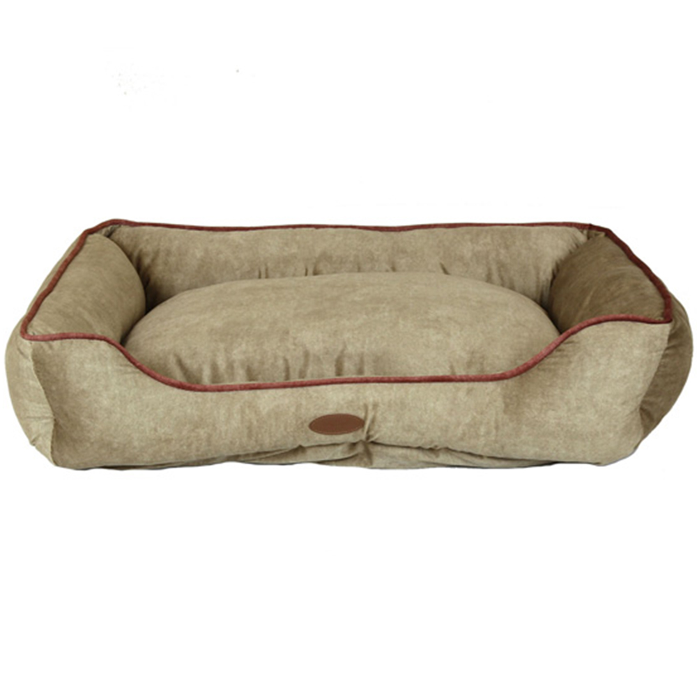 Charles Bentley Extra Small Taupe Pet Bed with Pink Trim Image 1