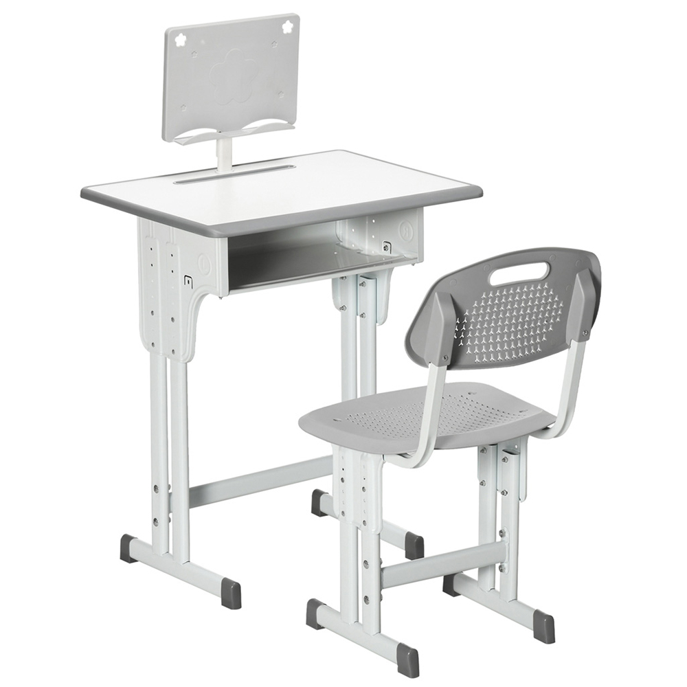 HOMCOM Kids Grey Study Desk and Chair Set Image 2
