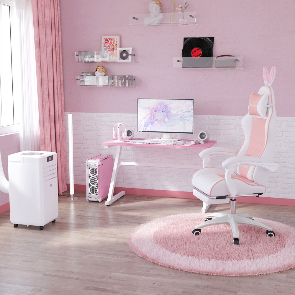 Portland Z-Shaped Racing Style Gaming Desk Pink and White Image 3