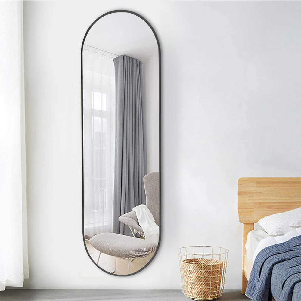 Living and Home Black Oval Frame Full Length Wall Mirror 40 x 150cm Image 2
