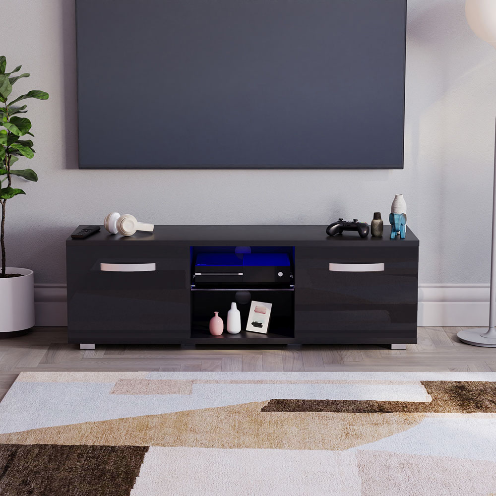 Vida Designs Cosmo 2 Door 2 Shelf Black Small TV Unit with LED Image 5