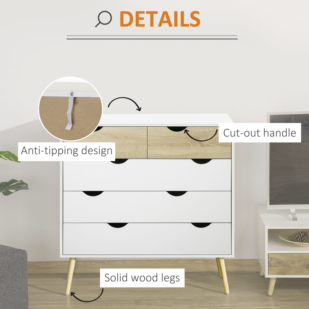 Portland Nordic 5 Drawer White and Oak Wood Chest of Drawers Image 5