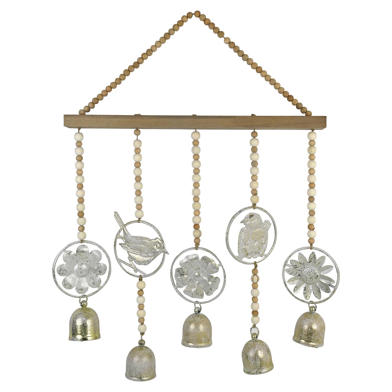 Vintage Effect Beaded Hanging Bells - Natural Image 1