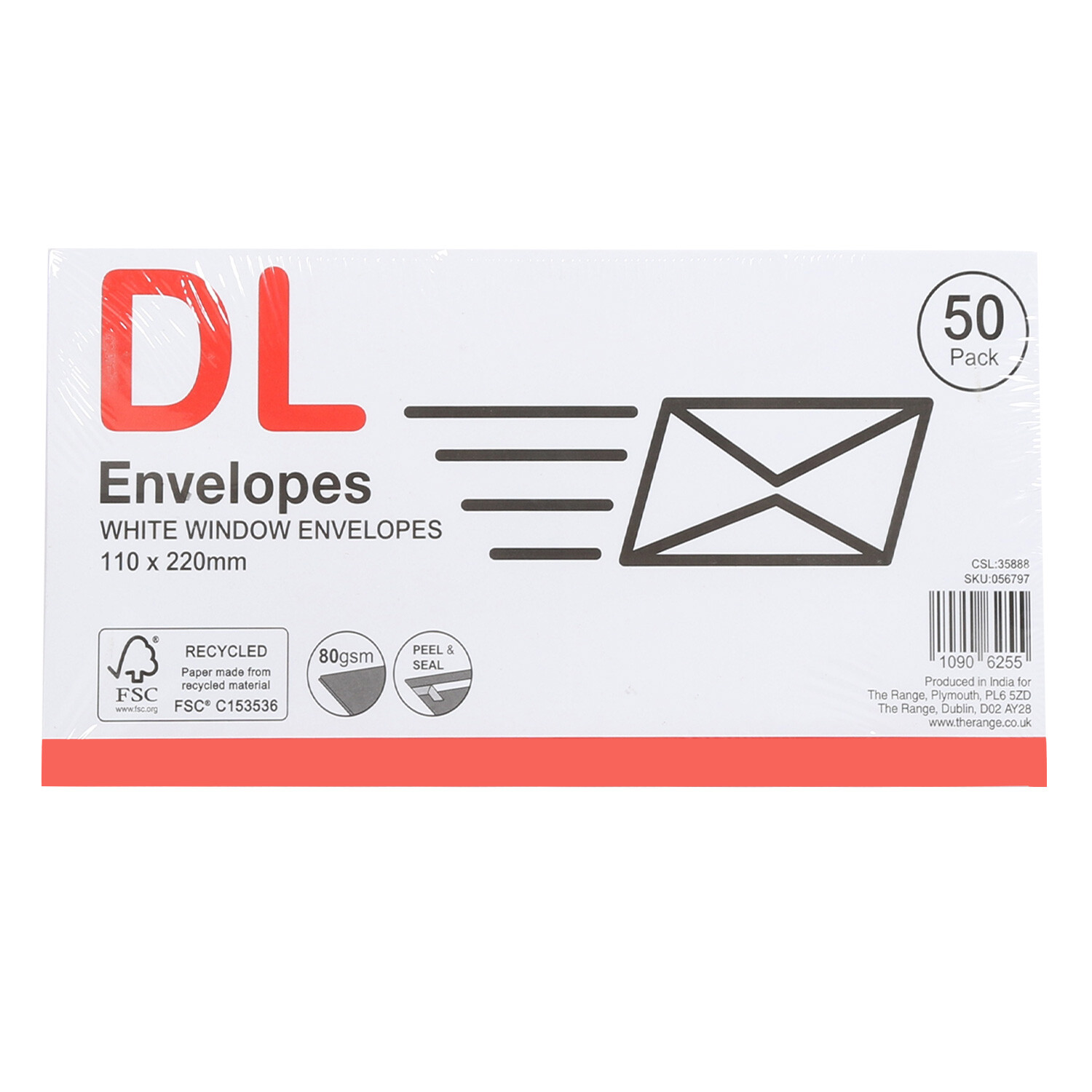 Pack of 50 DL Window Peel and Seal Envelopes - White Image 1