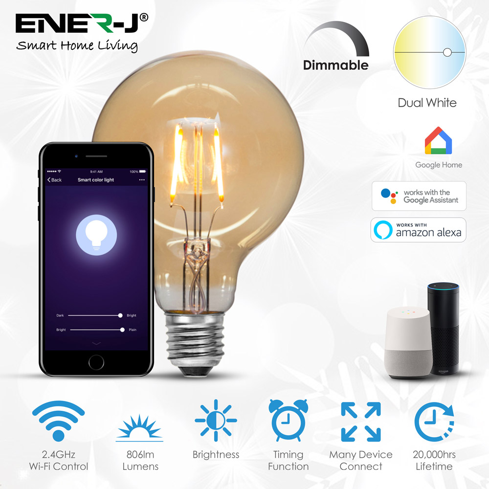 ENER-J 8.5W Smart Wi-Fi G95 Filament Lamp 3 Pack Image 5