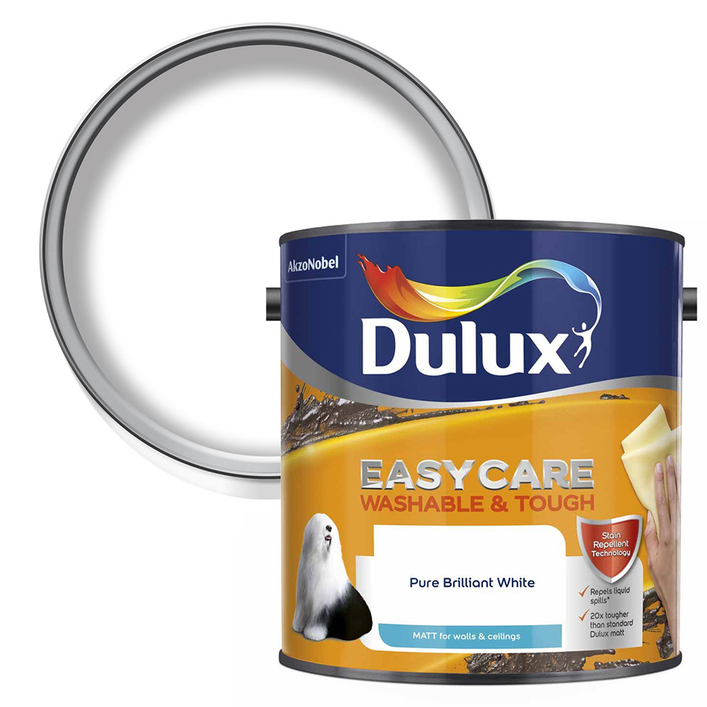 Dulux Easycare Pure Brilliant White Matt Emulsion Paint 2.5L Image 1