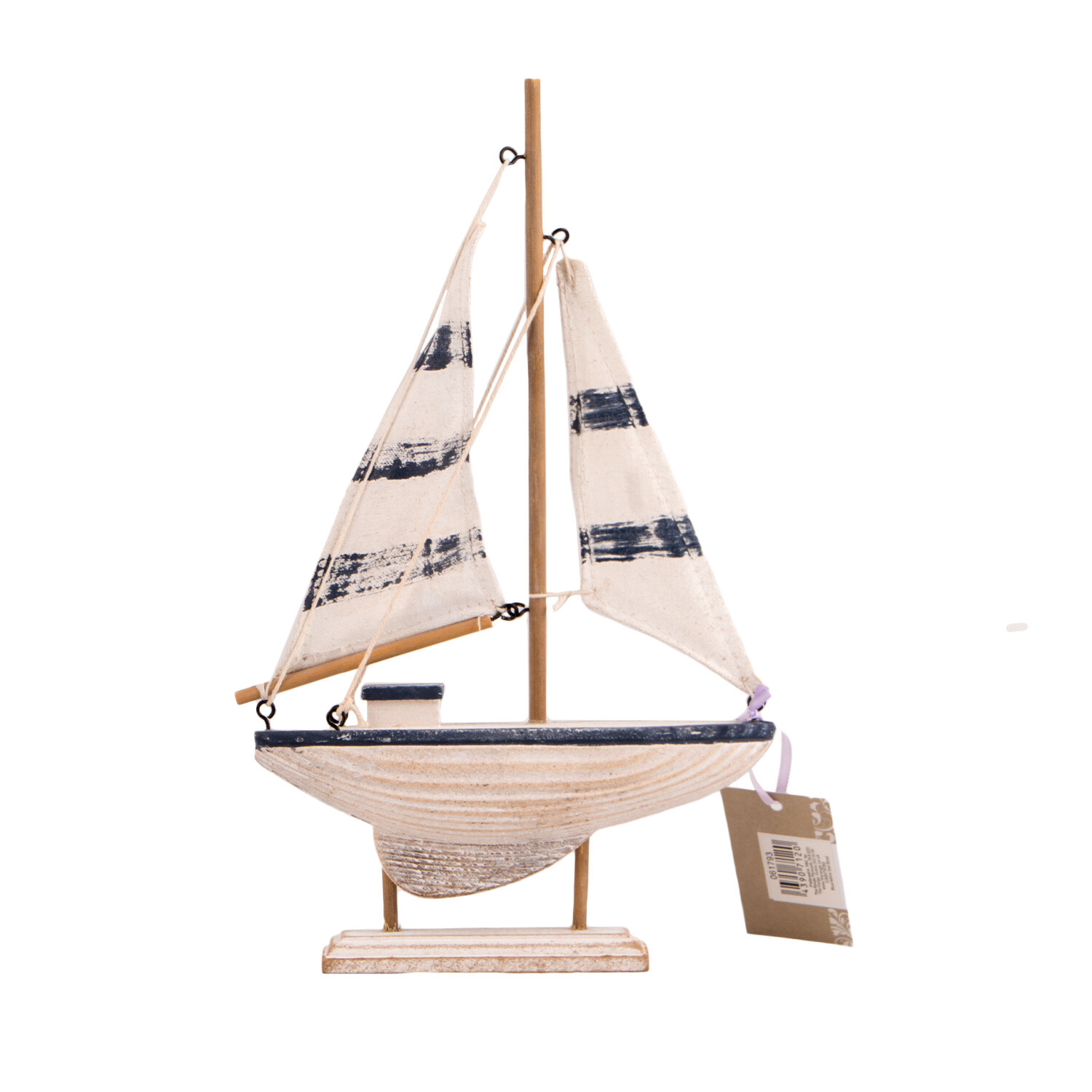 White Woodwash Sailboat Ornament Image