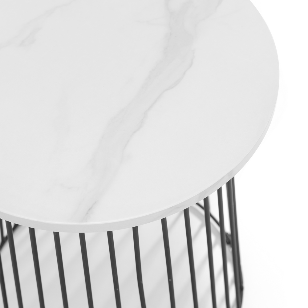 Julian Bowen Broadway White Marble Round Wire Lamp Table Image 3