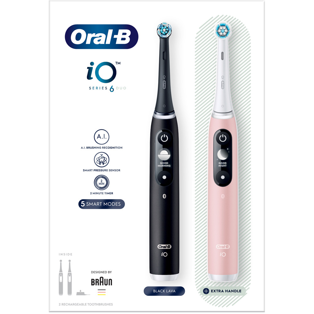Oral-B iO Series 6 Black Lava and Pink Rechargeable Toothbrush 2 Pack Image 1