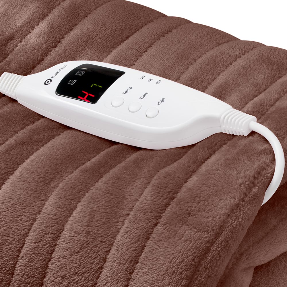 PureMate Brown Fleece Electric Heated Throw with 9 Heat Settings 120W Image 3
