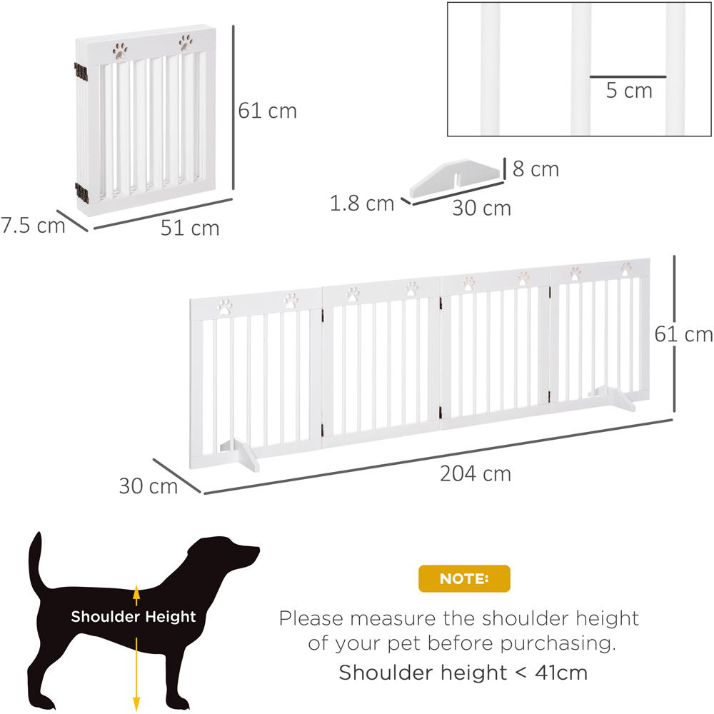 PawHut White 4 Panel Wooden Folding Pet Safety Gate with Support Feet Image 7