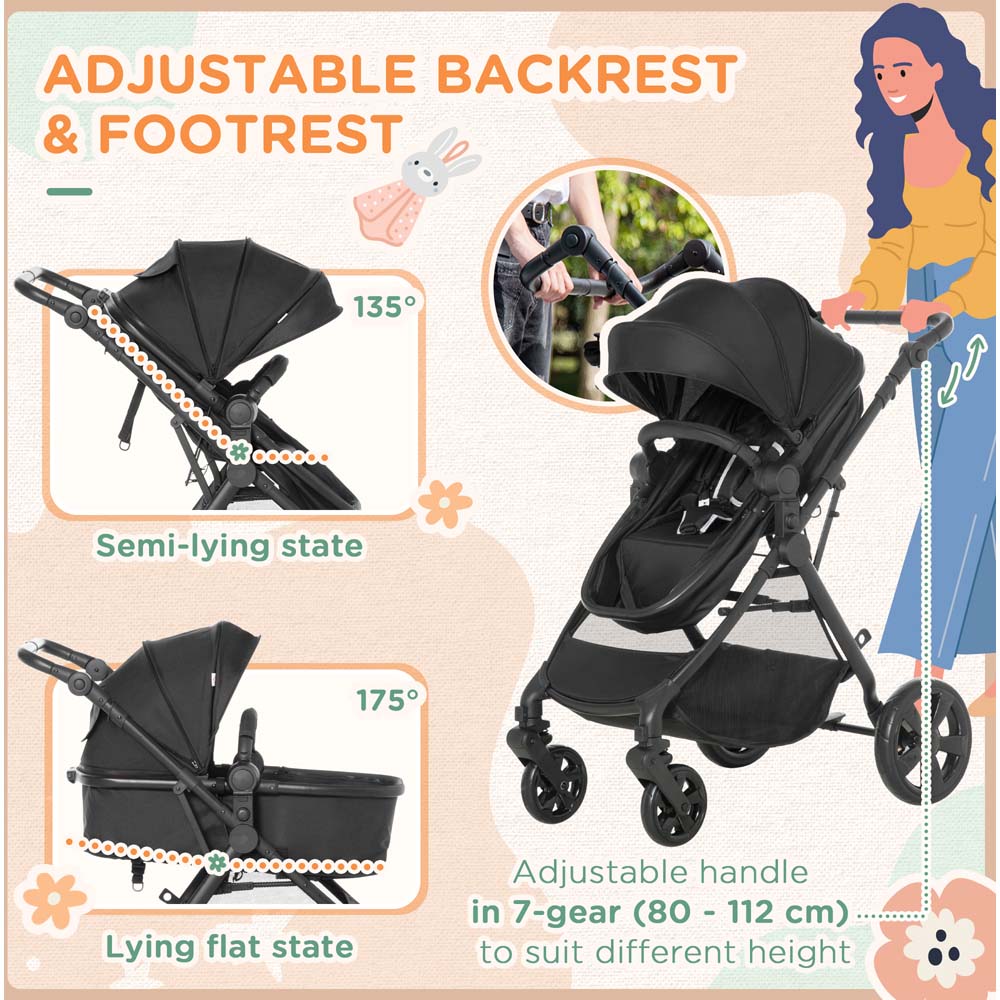 Portland Black Baby Pushchair Stroller Image 5