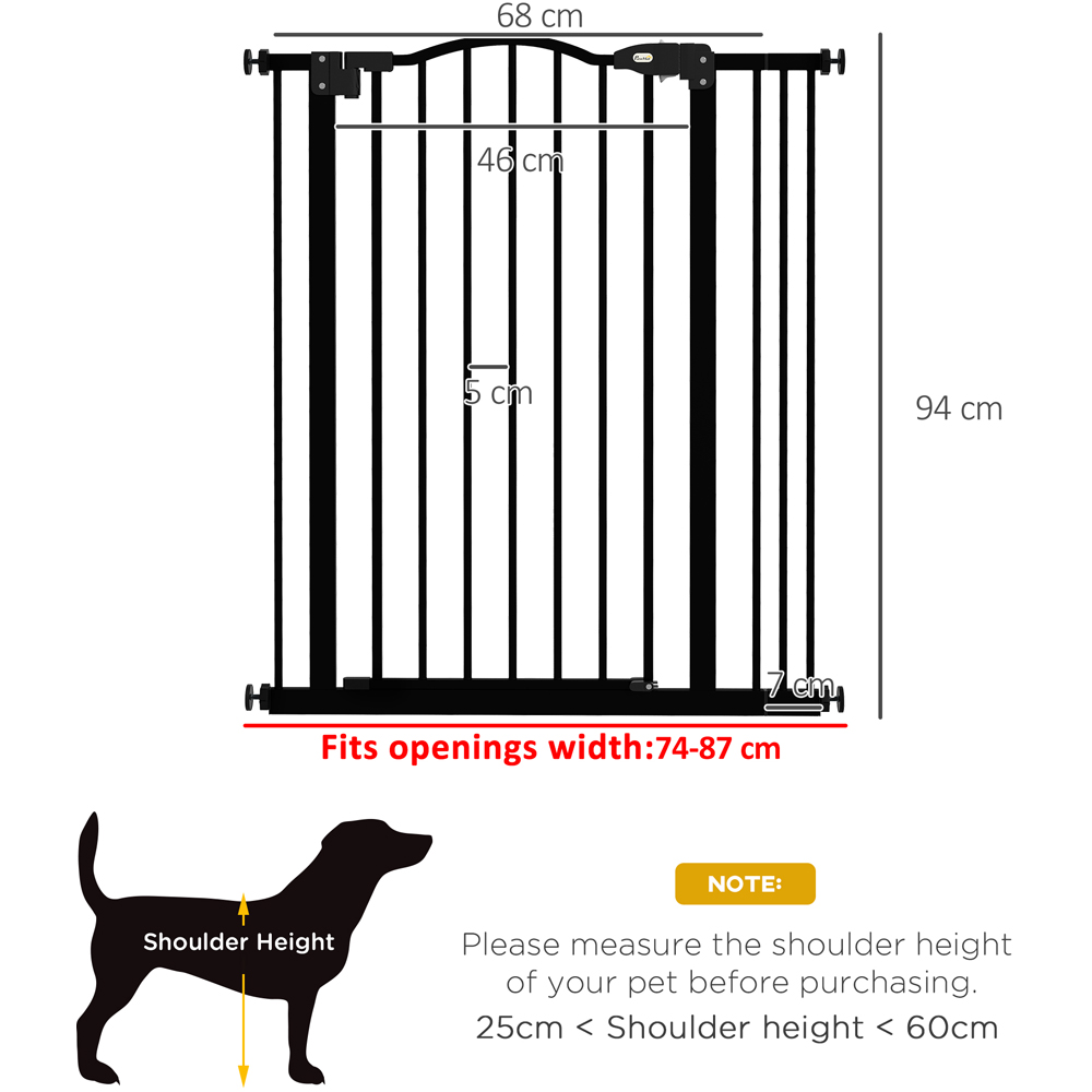 PawHut Black 74-87cm Adjustable Metal Pet Safety Gate Image 8