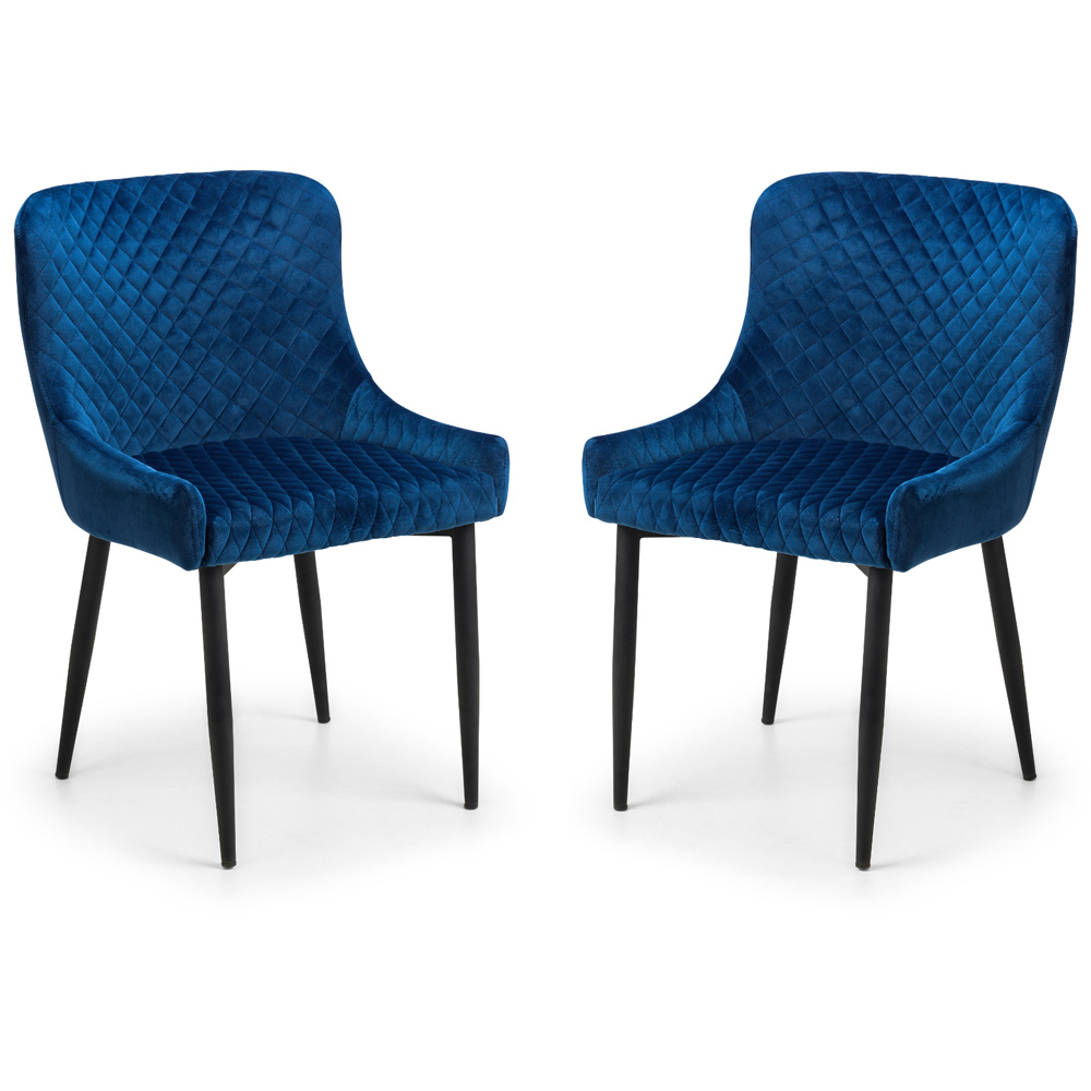 Julian Bowen Luxe Set of 2 Blue Velvet Dining Chair Image 2