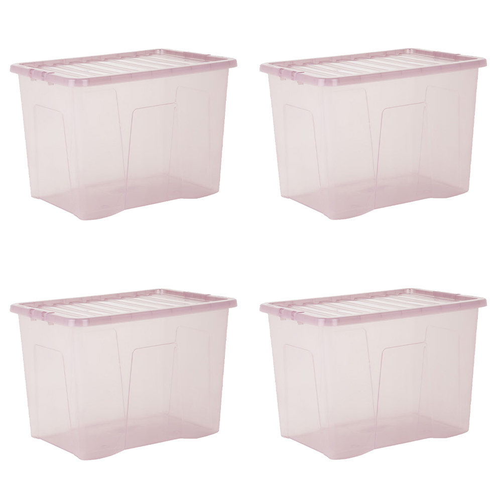 Wham 80L Pink Crystal Storage Box and Lid 4 Pack Image 1