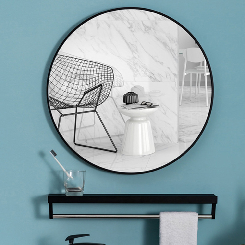 Living and Home Black Frame Nordic Wall Mounted Bathroom Mirror 80cm Image 2