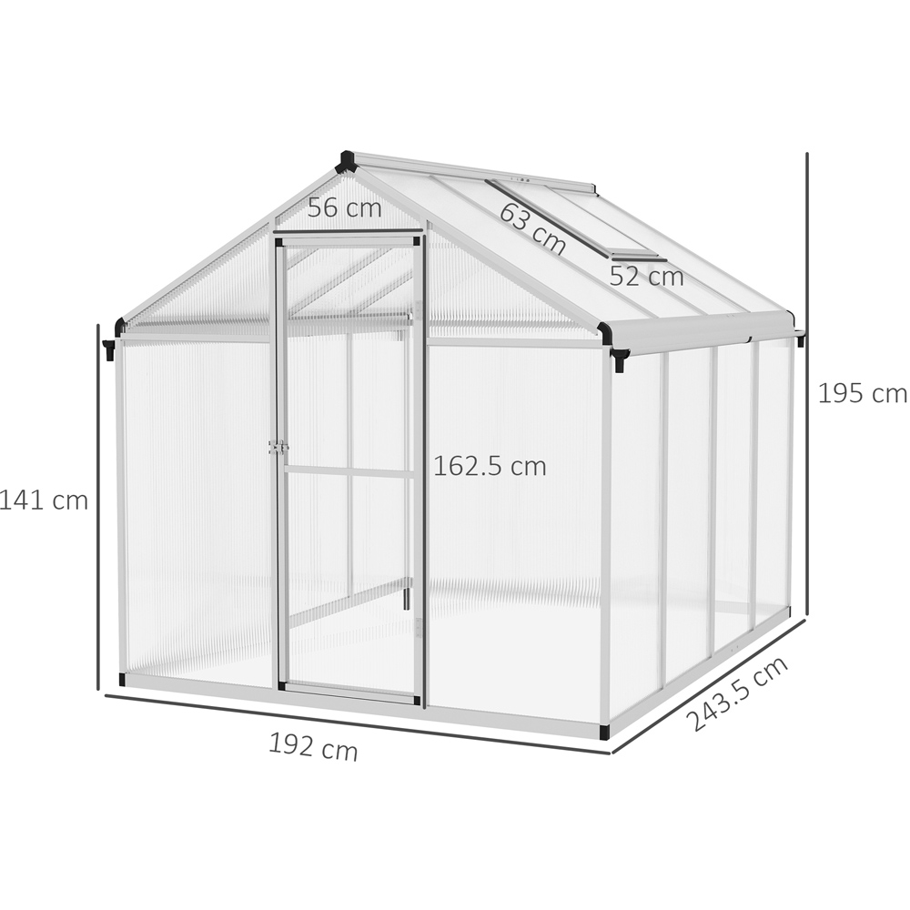 Outsunny Aluminium Polycarbonate 6 x 8ft Walk In Greenhouse Image 7