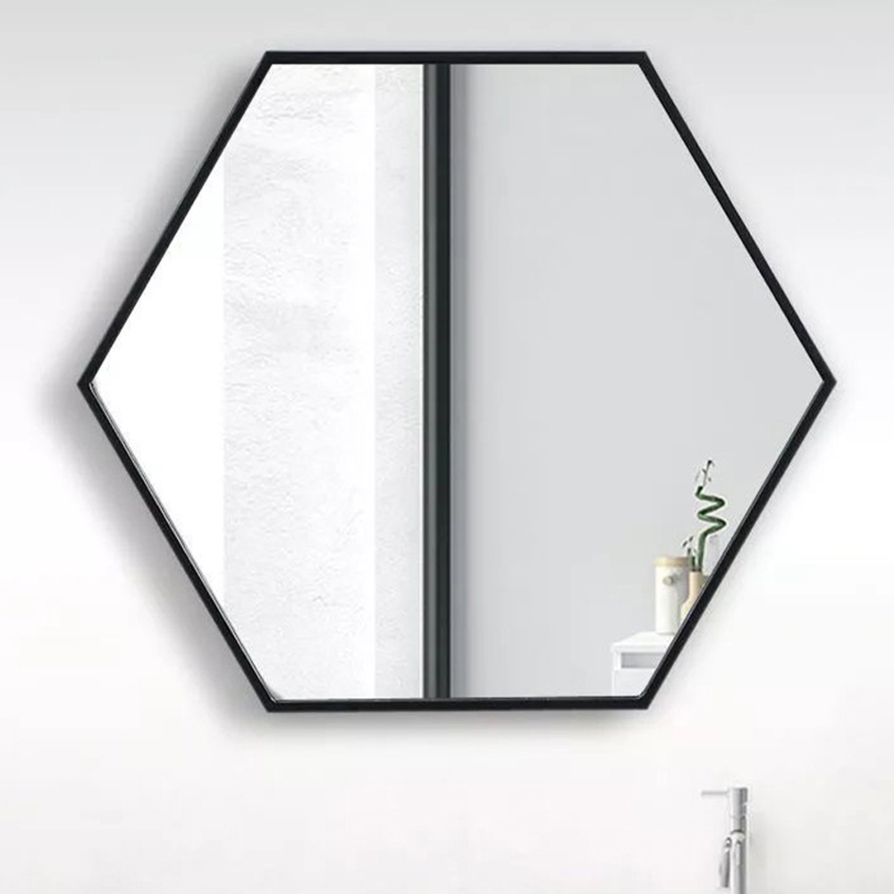 Living And Home CD0553 Black Metal Hexagon Shaped Wall Mounted Make-Up Mirror Image 4