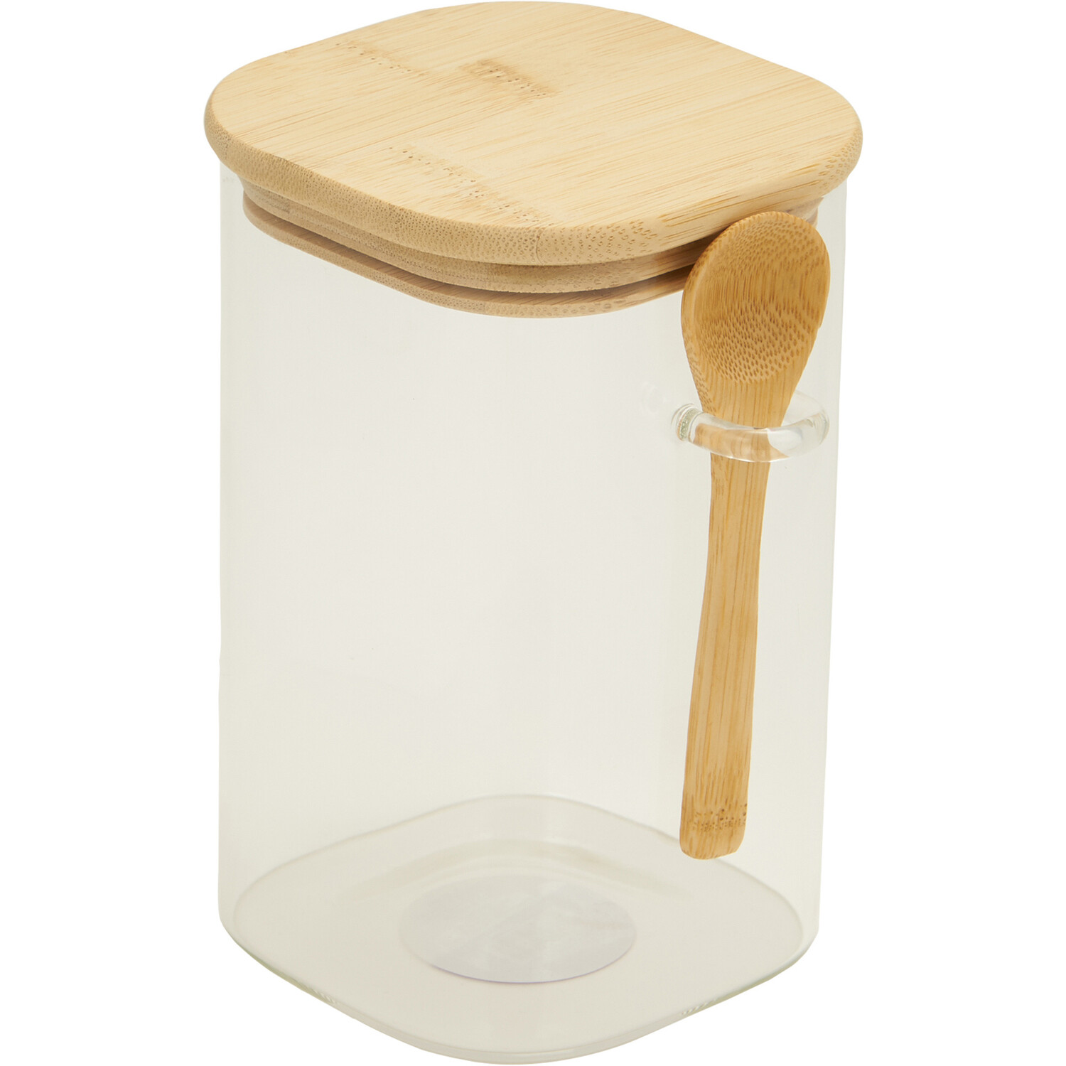Glass Jar with Bamboo Lid and Spoon - Clear Image 1