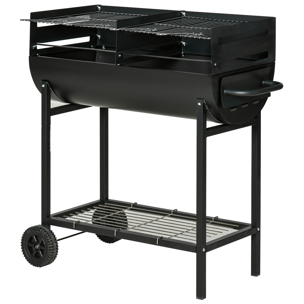 Outsunny Black Portable Charcoal BBQ Grill Cart 2 with Wheels Image 1