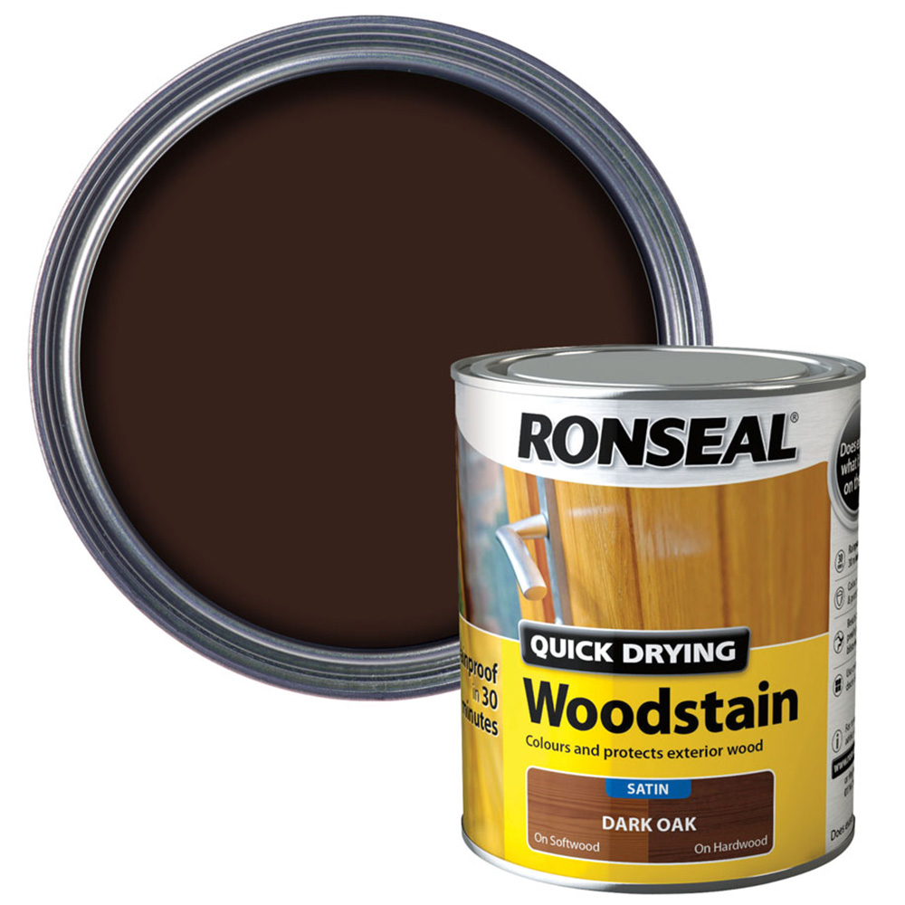 Ronseal Quick Drying Dark Oak Satin Woodstain 750ml Image 1