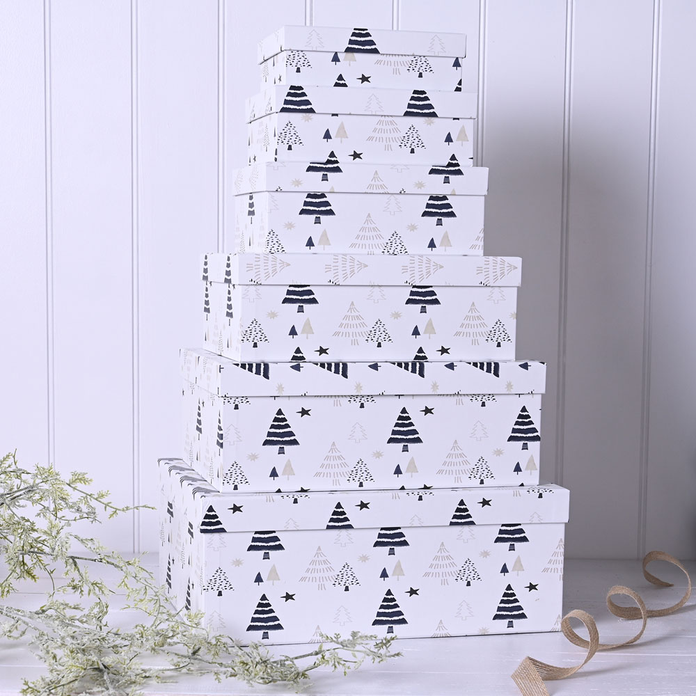 The Christmas Gift Co White and Grey Nested Gift Boxes 6 Piece Image 2