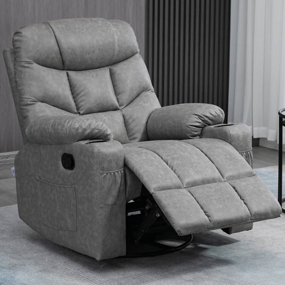 Portland Grey Faux Leather Recliner Armchair With Footrest Image 1