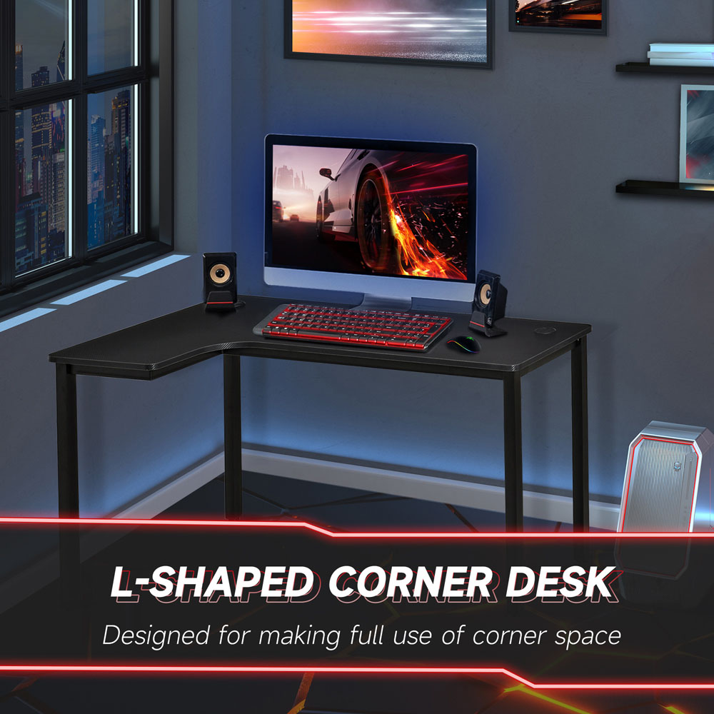 Portland L-Shaped Left Hand Gaming Corner Computer Desk Black Image 4