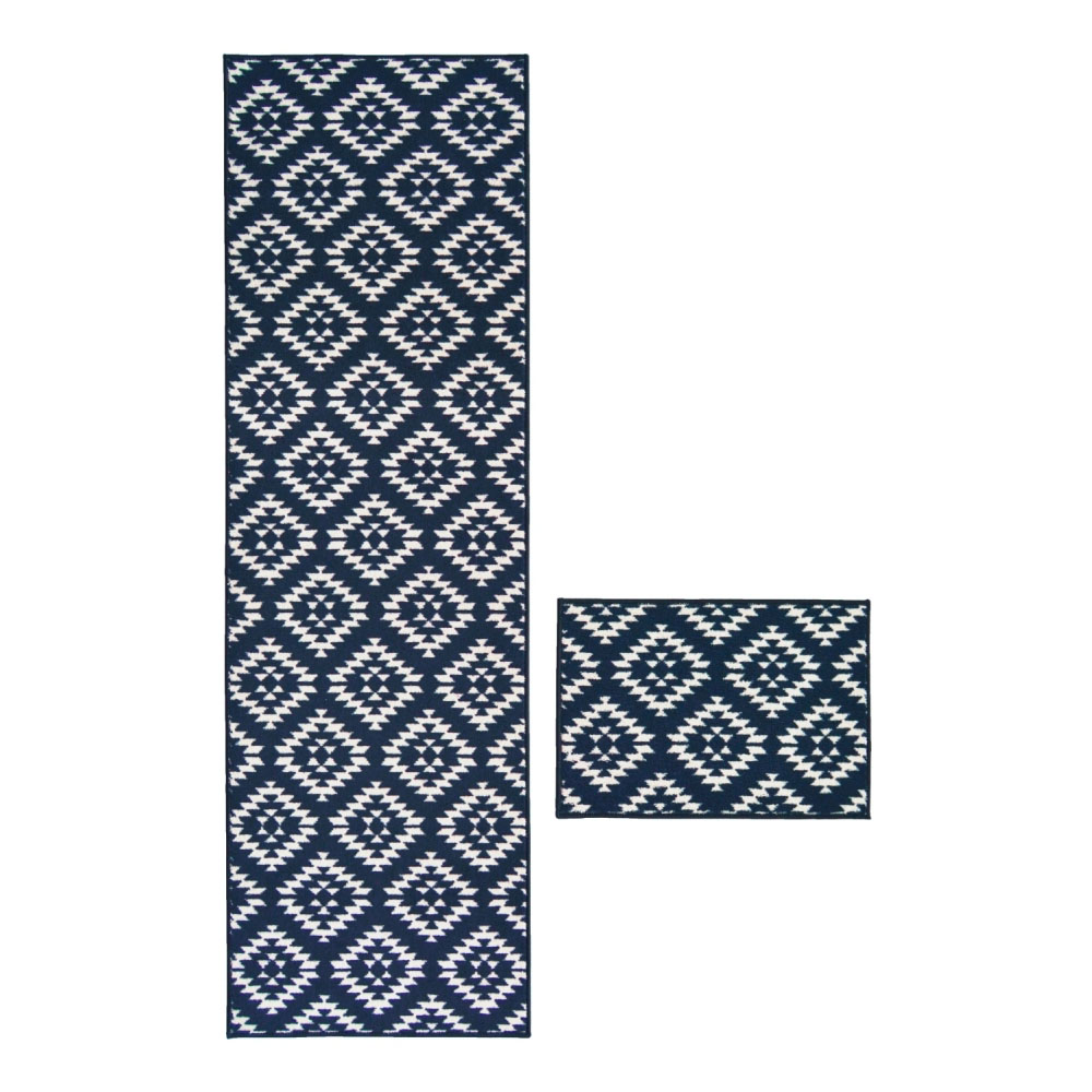 Homemaker Aztec Blue Mat and Runner Set 57 x 40cm and 57 x 230cm Image 1