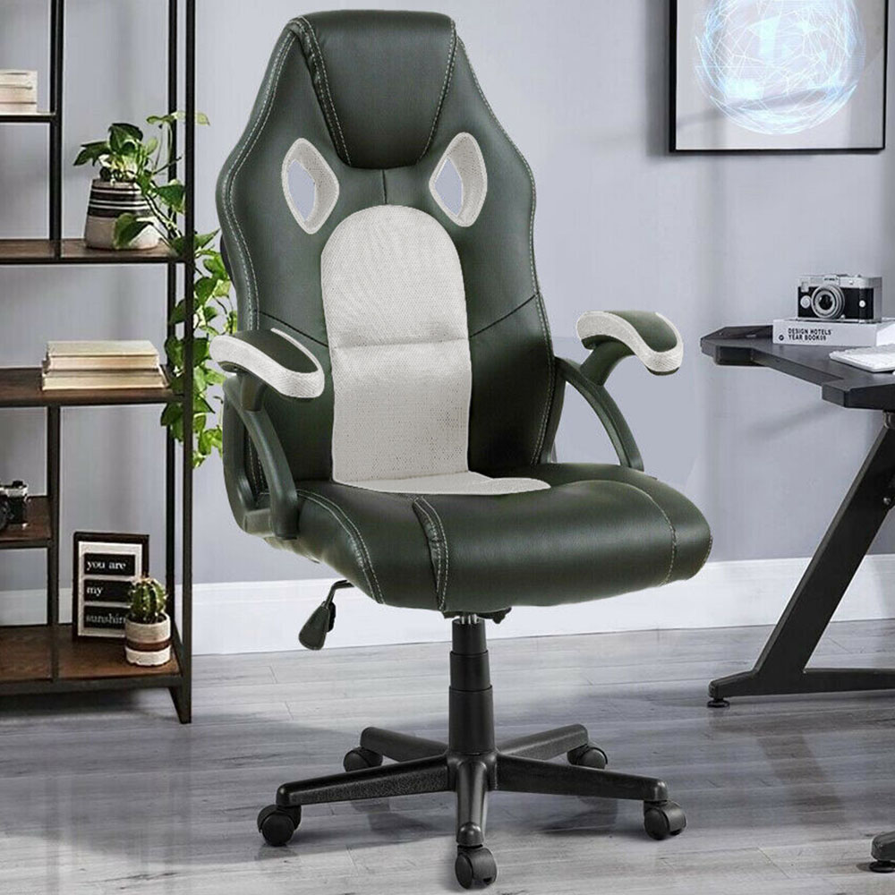 Neo White Faux Leather Swivel Race Office Chair Image 1