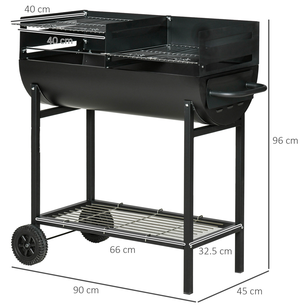 Outsunny Black Portable Charcoal BBQ Grill Cart 2 with Wheels Image 6