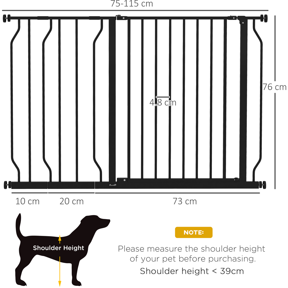 PawHut Black 75-115cm Door Pressure Fit Wide Stair Pet Safety Gate Image 3