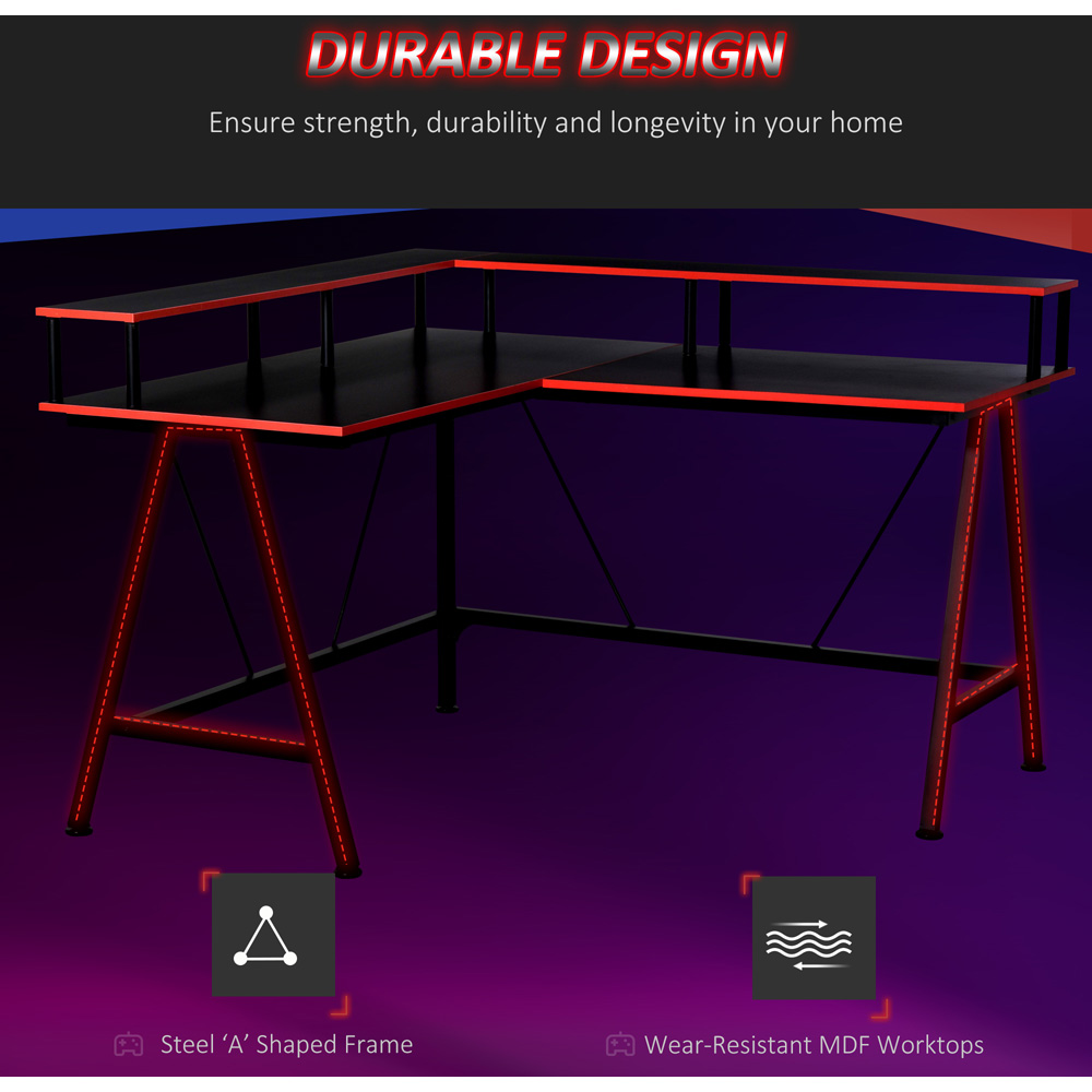 Portland L-Shaped 2 Tier Gaming Desk  Black and Red Image 5