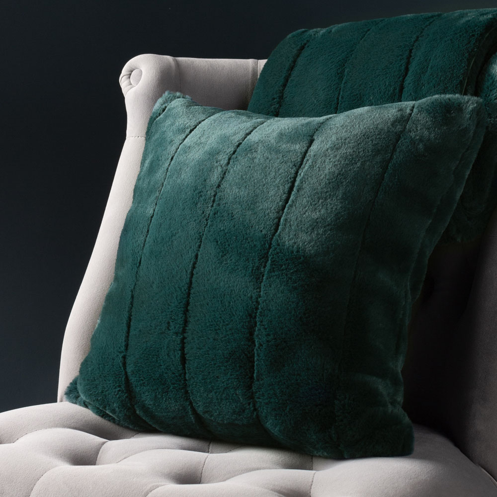 Paoletti Empress Emerald Faux Fur Cushion Large Image 2