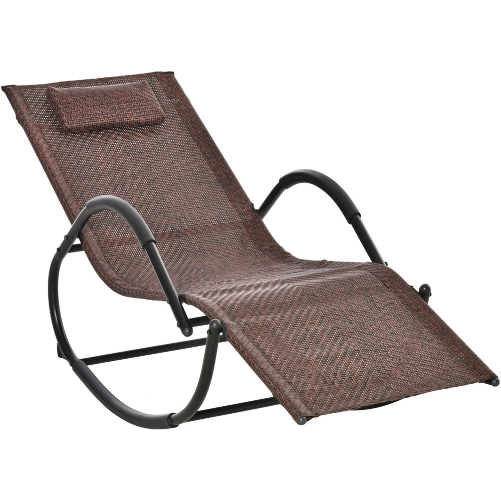 Outsunny Brown Zero Gravity Rocking Sun Lounger with Pillow Image 2