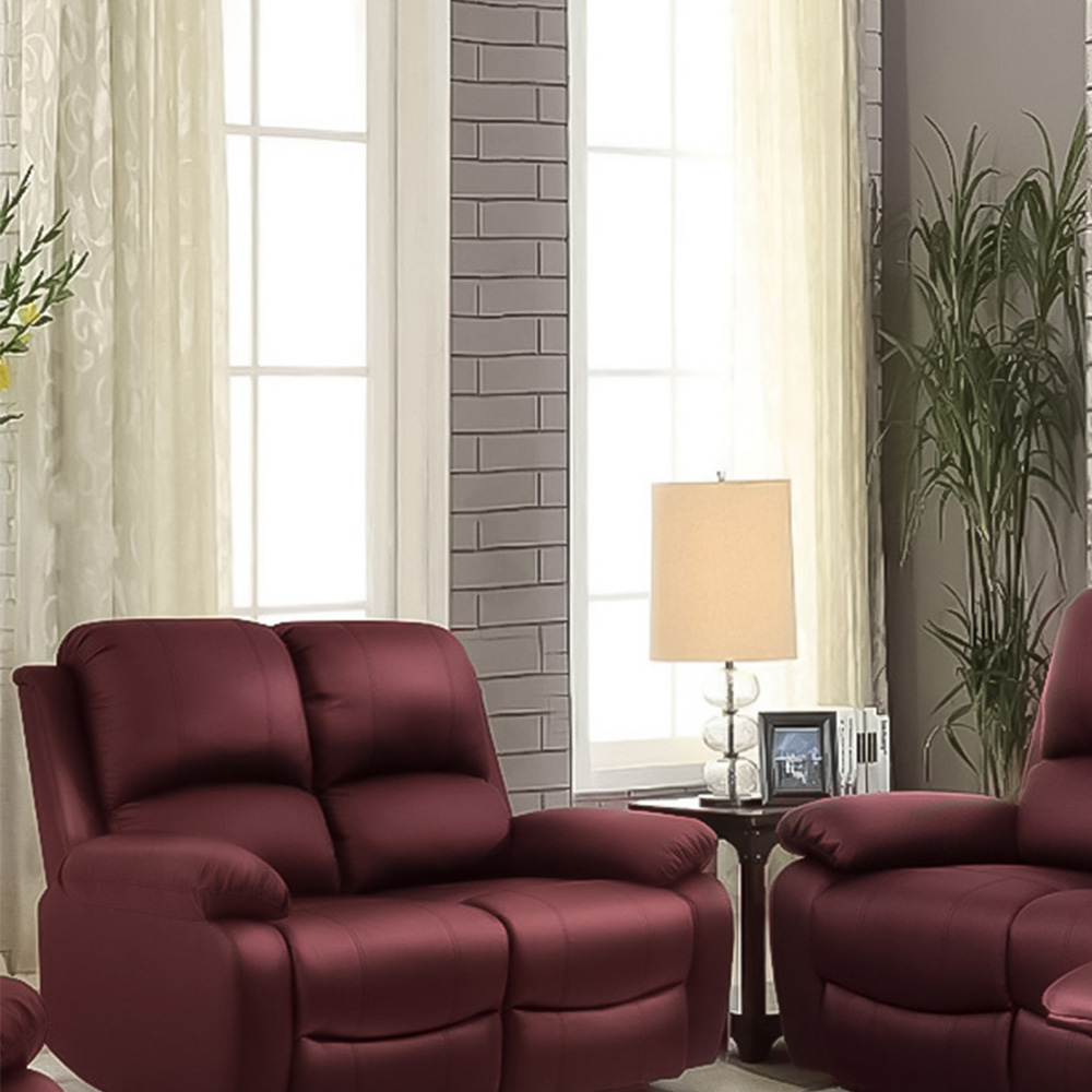 Brooklyn 3+2 Seater Red Bonded Leather Manual Recliner Sofa Set Image 2