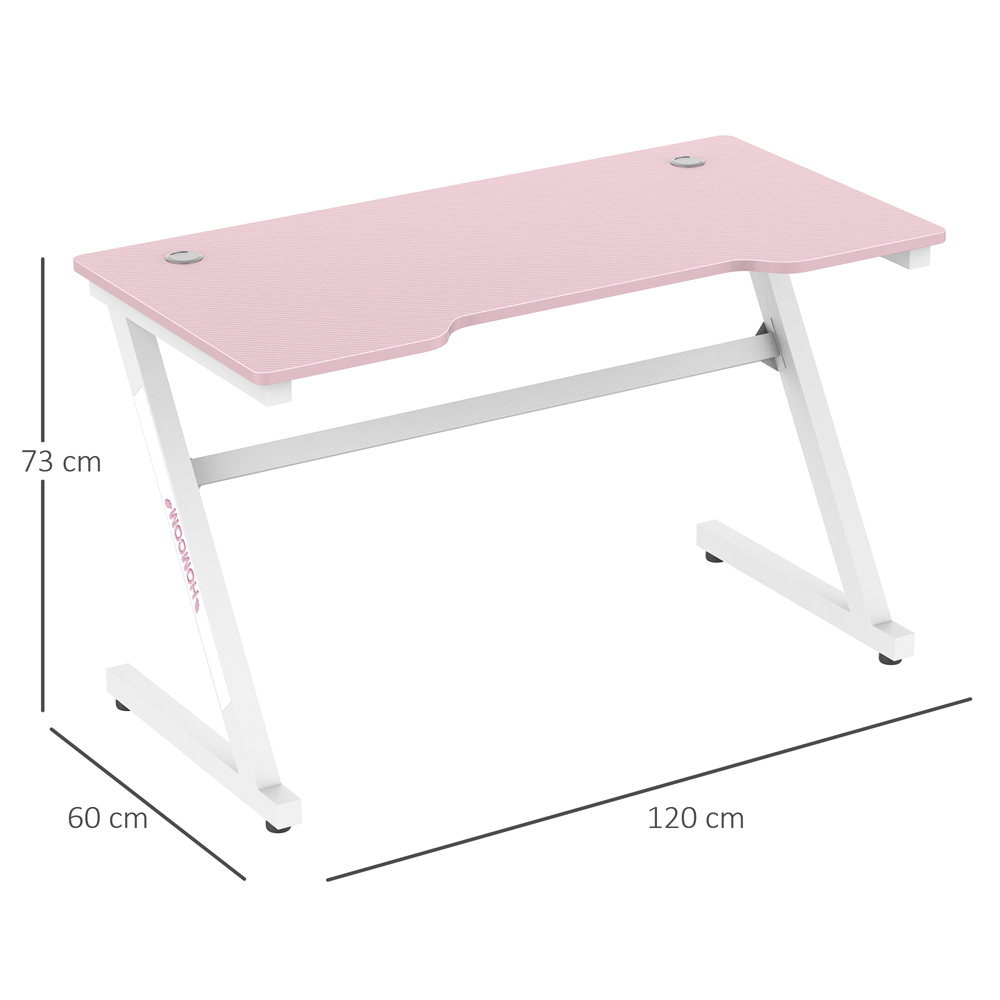 Portland Z-Shaped Racing Style Gaming Desk Pink and White Image 7