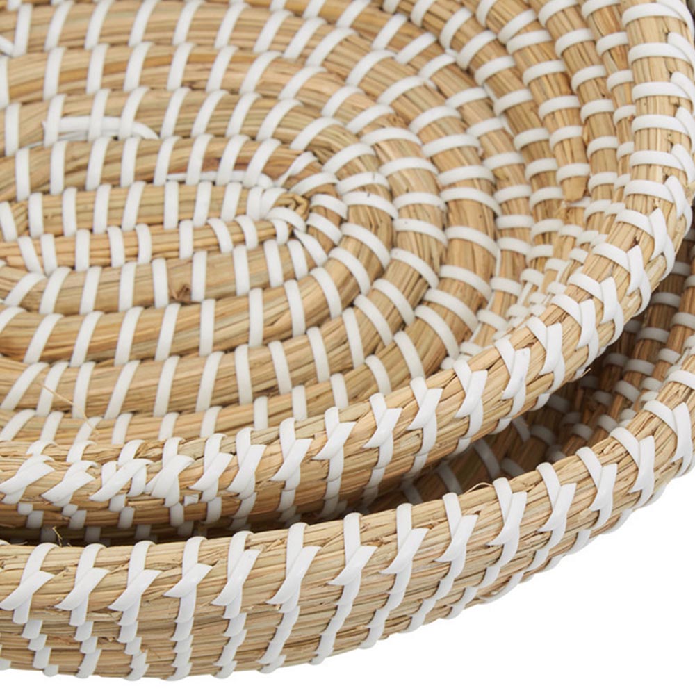 Premier Housewares White Detail Oval Straw Basket Set of 2 Image 6
