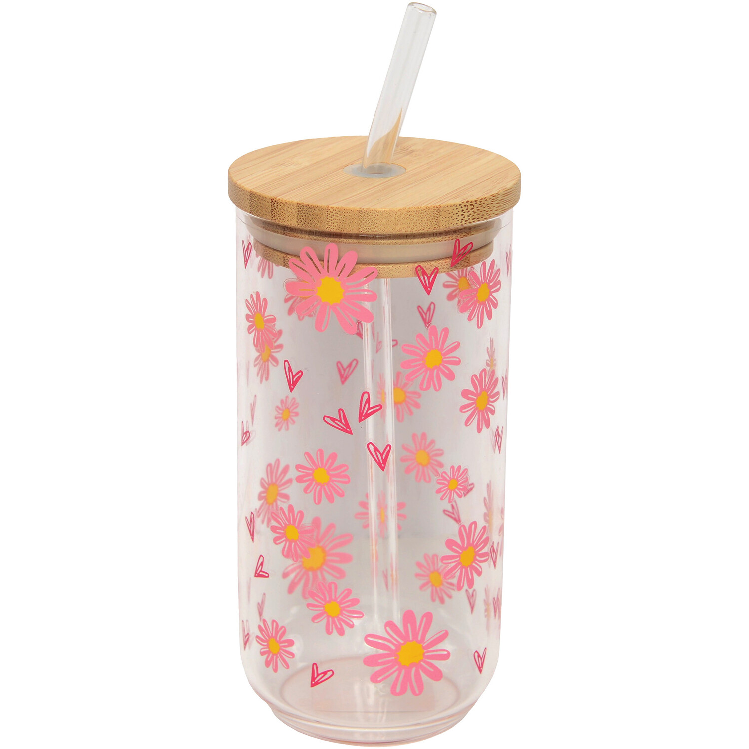 Daisy Daze Glass Drinking jar - Pink Image 1
