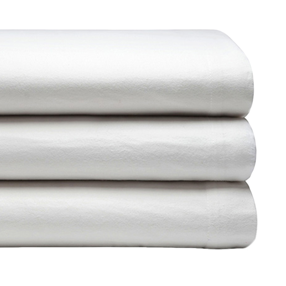 Serene Double White Brushed Cotton Flat Bed Sheet Image 3