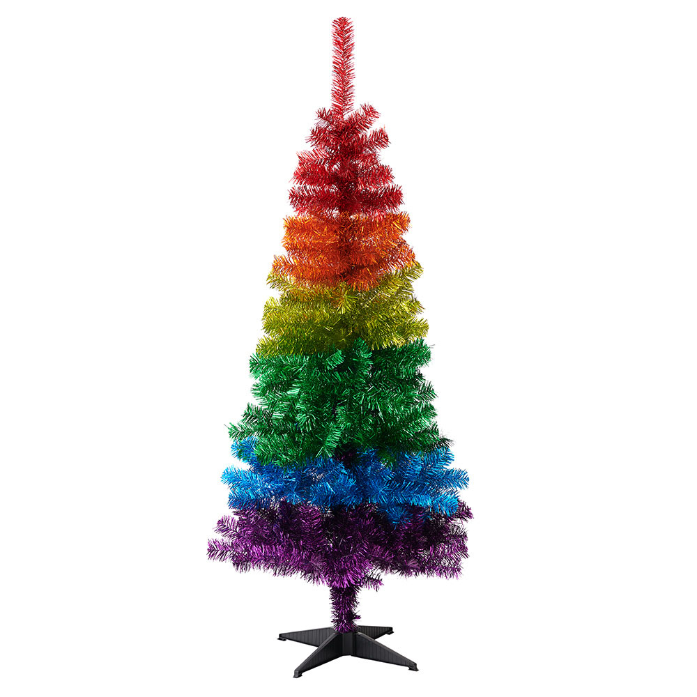 Wilko 5ft Slim Multicoloured Rainbow Christmas Tree Image 1