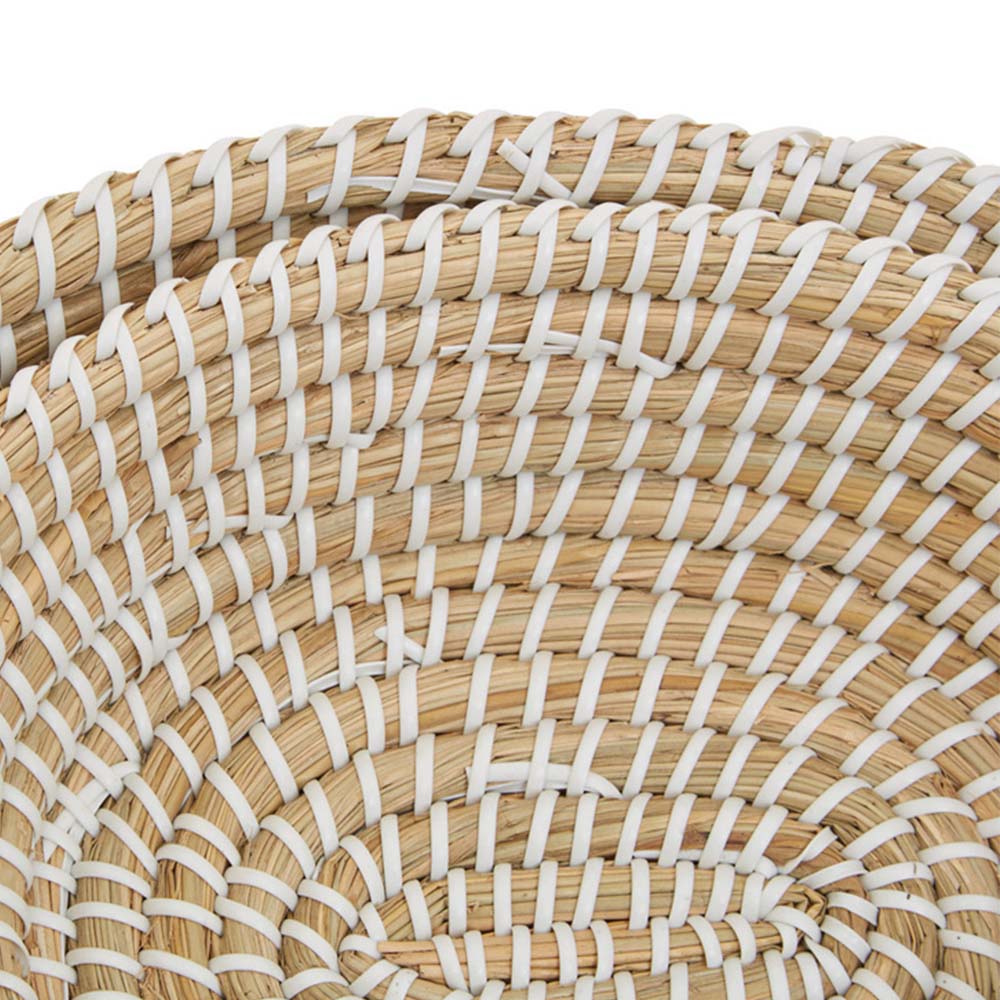 Premier Housewares White Detail Oval Straw Basket Set of 2 Image 5