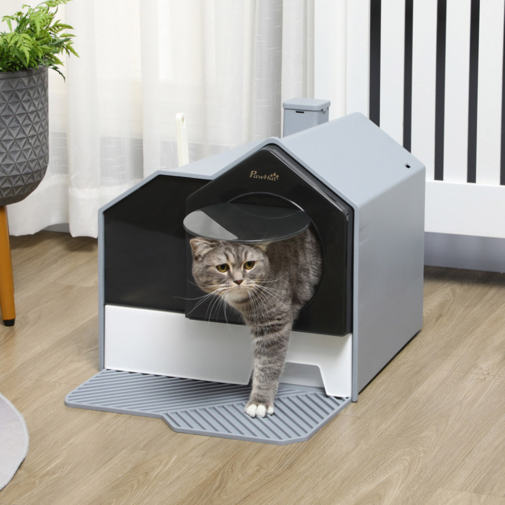 PawHut Grey Hut-Syle Cat Litter Box 47 x 45 x 42cm Image 2