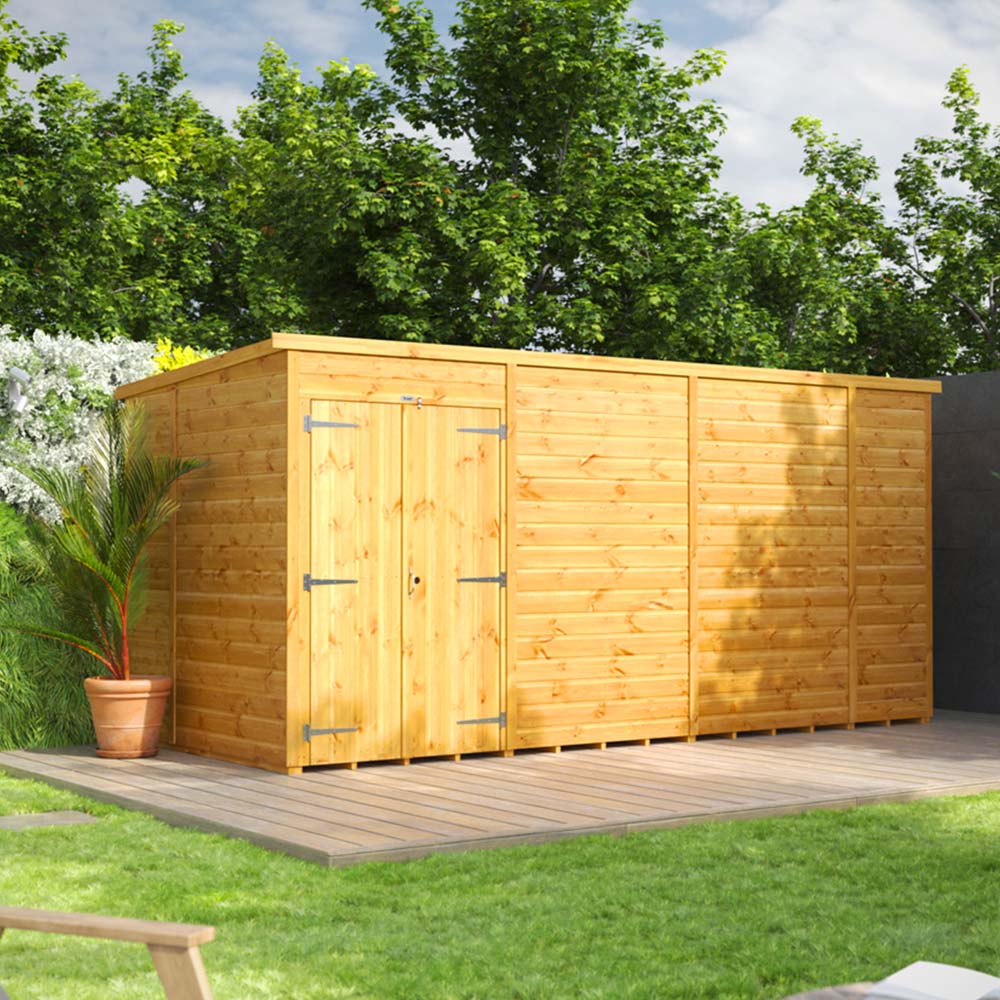 Power Sheds 14 x 6ft Double Door Pent Wooden Shed Image 2