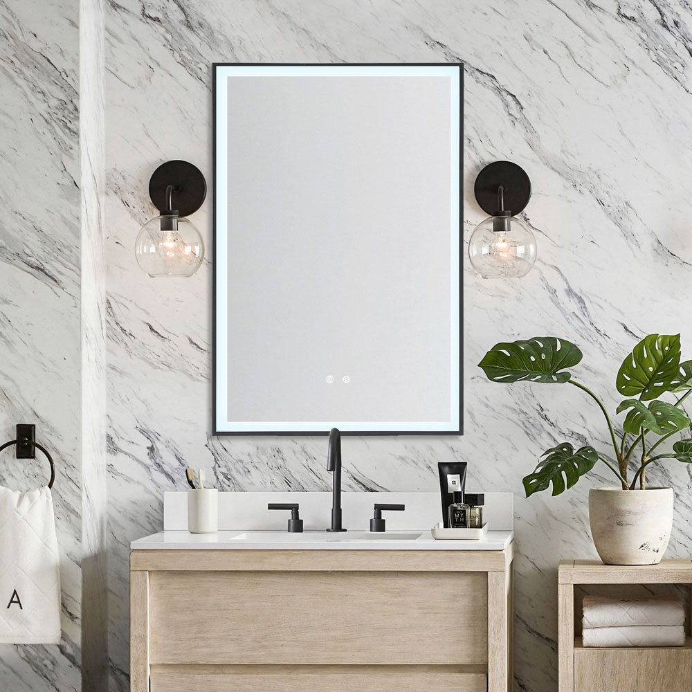 Living and Home Black Metal Framed LED Mirror Image 6